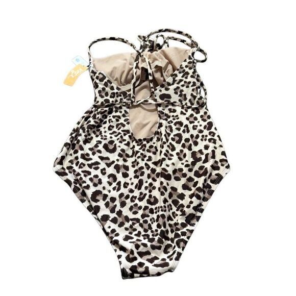Kona sol women’s leopard print one piece bikini with waist tie size large - Picture 3 of 3